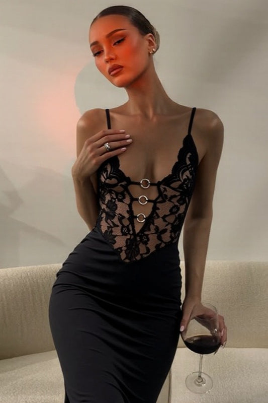 Lace Bustier Strappy Bodycon Party Dress