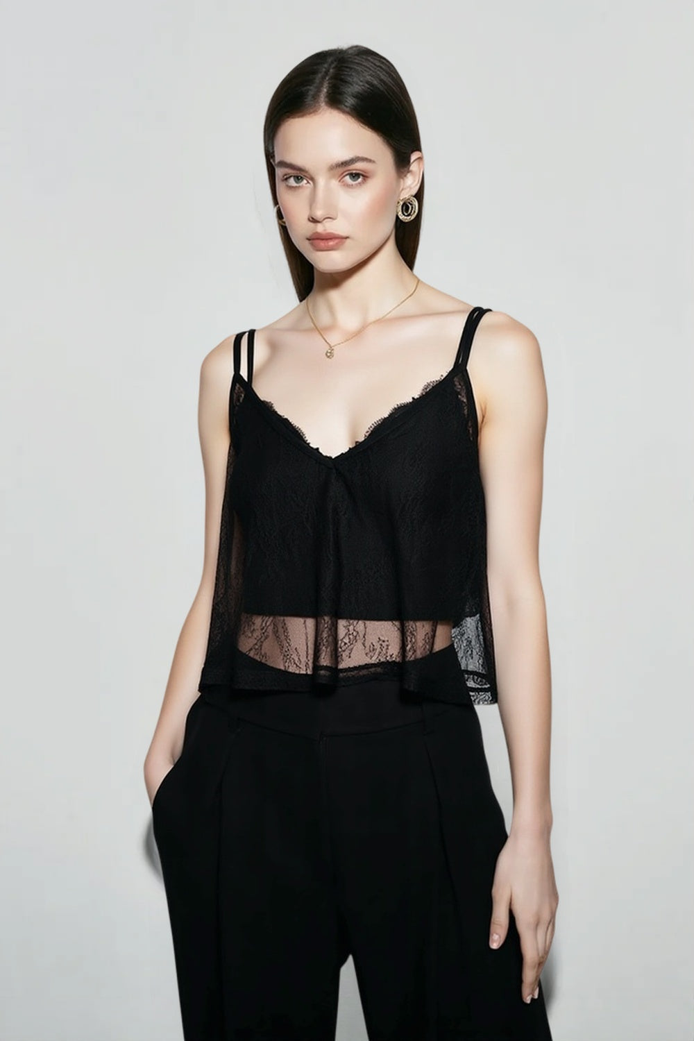 Sheer black cropped cami top