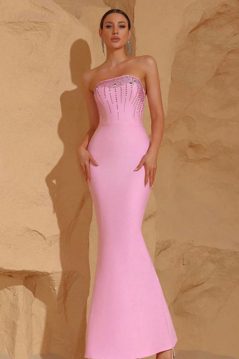 Rhinestone Strapless Bandage Fishtail Party Dress