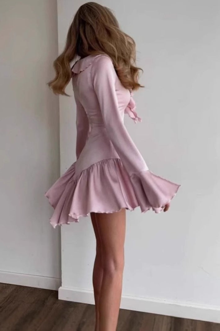 V-Neck Ruffled Tie Midi Dress