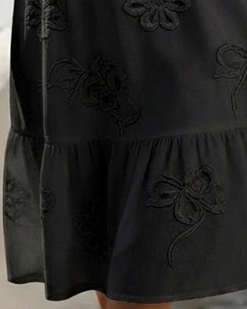 V-Neck Floral Embroidered Ruffle Puff Sleeve Tiered Mini Dress 6
