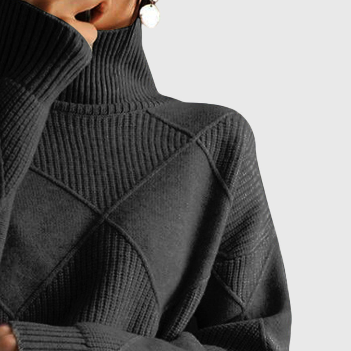 Turtleneck Diamond Textured Knit Long Sleeve Sweater