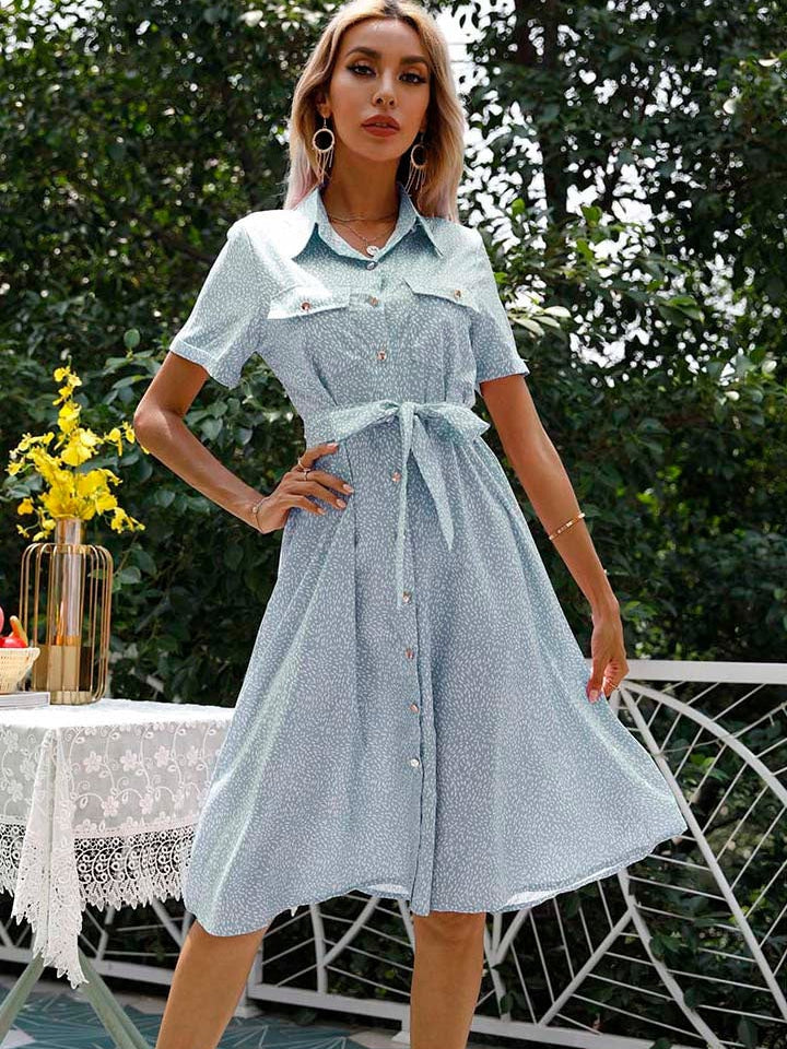 White spot pattern case solid color long dress