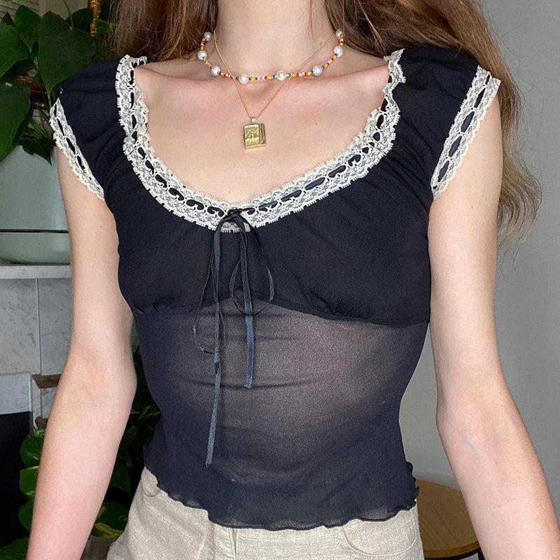 Black Laceup ONeck Corset Tank Top