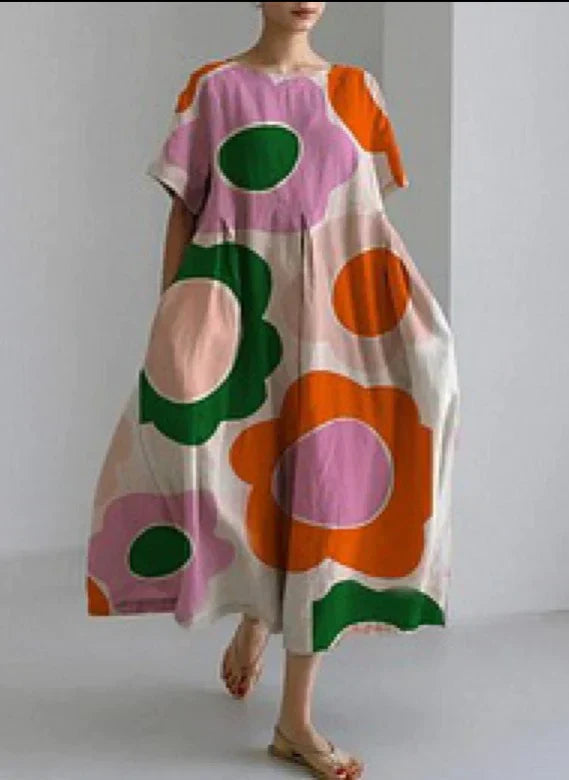 Fortunata Chic Loose Round Neck Dress Elevated Occasion Wear