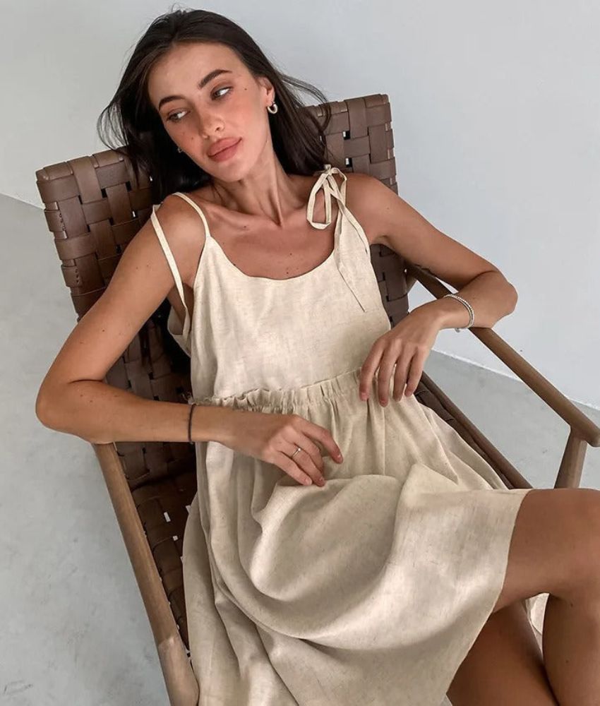 Aída Minimalist Linen Summer Dress Elevated Occasion Wear