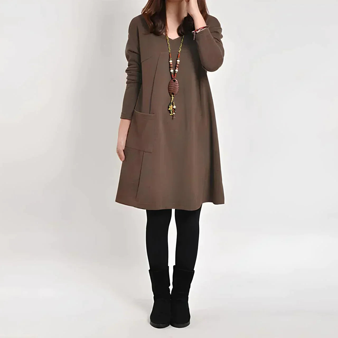 Desiree Long Sleeve Pocket Dress with Classic Everyday Styling