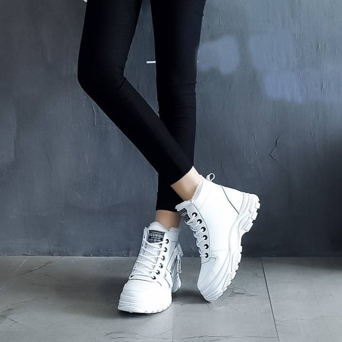 Fur-Lined Lace-Up High-Top Platform Sneaker Boots