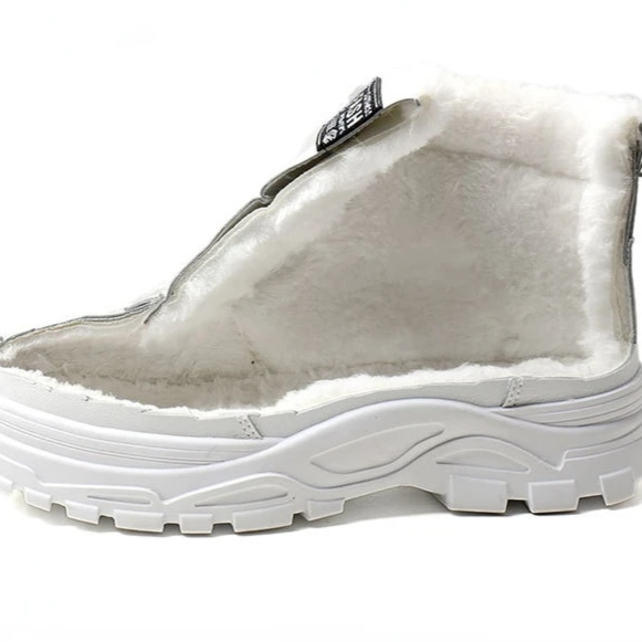 Fur-Lined Lace-Up High-Top Platform Sneaker Boots