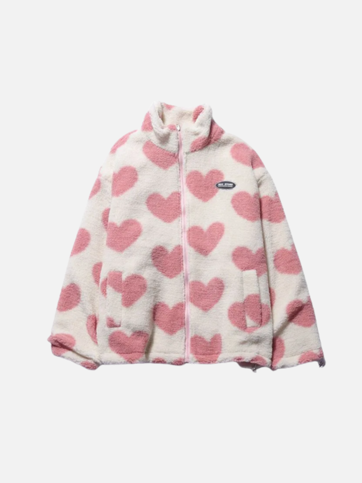 Stand Collar Heart Print Reversible Padded Zip Coat 3