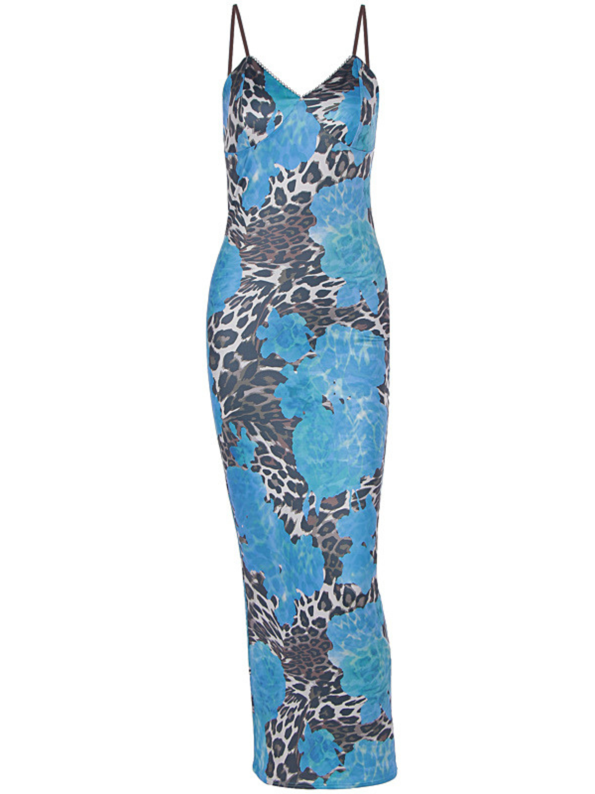 Spaghetti Leopard Midi Dress In Blue