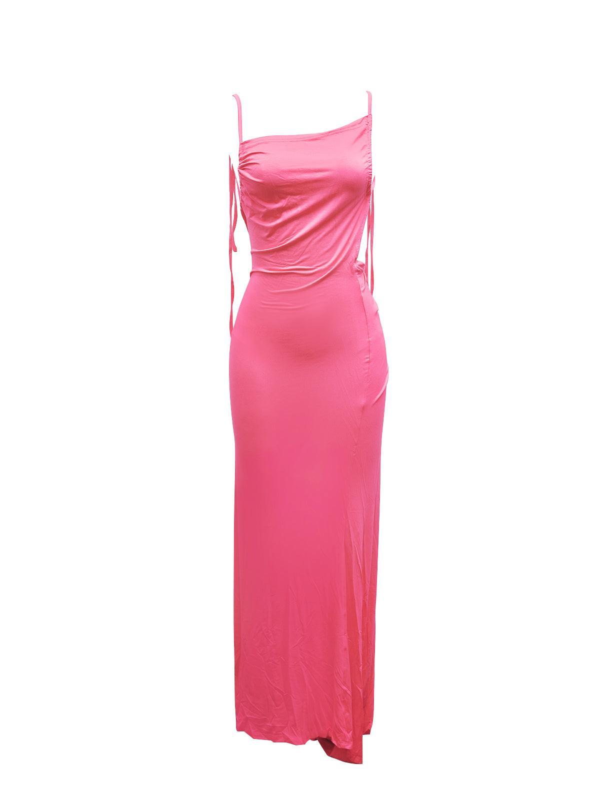 Tie Strap Backless Ruched Bodycon Maxi Dress