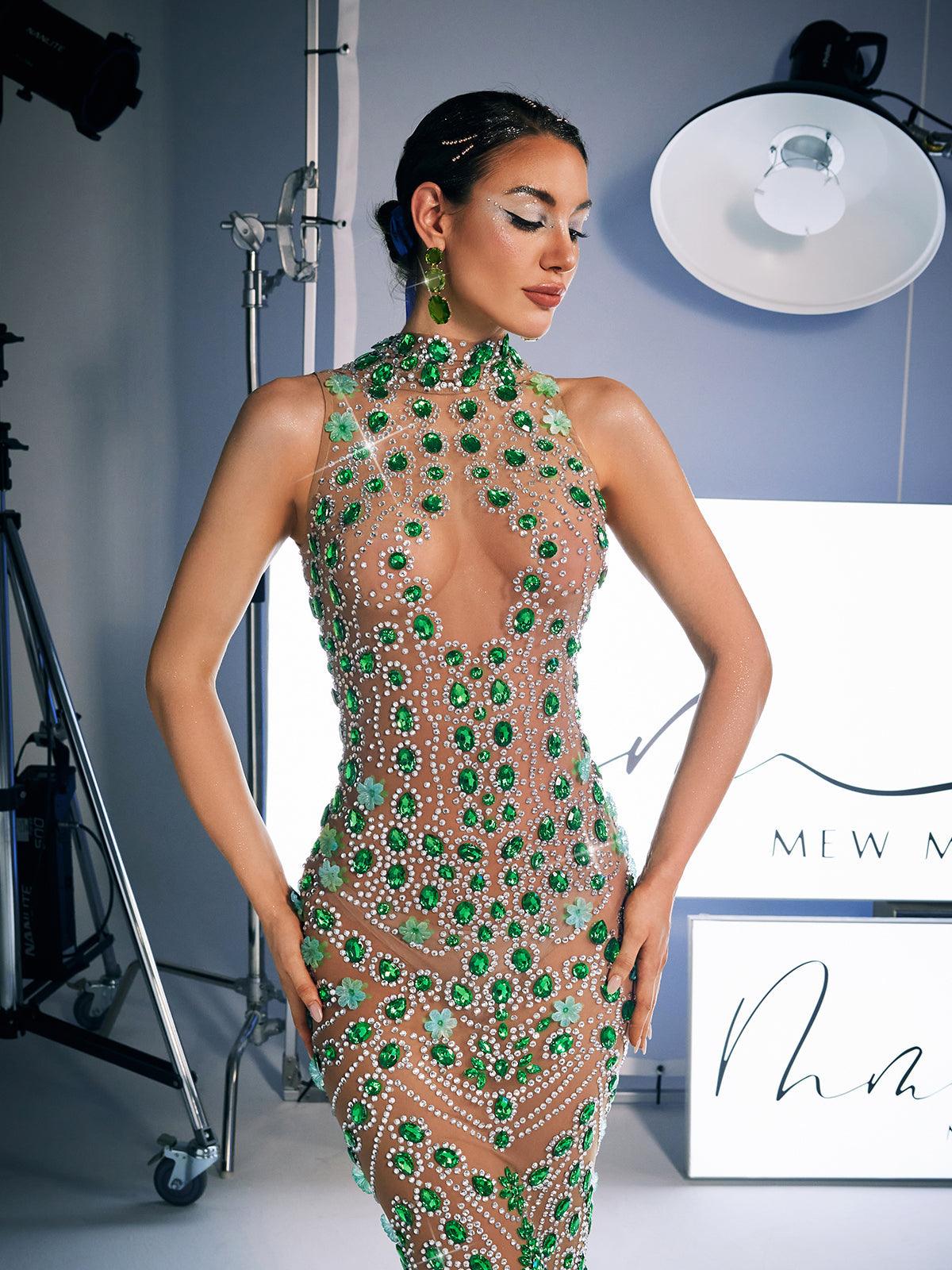 Rhinestone Embellished Maxi Dress
