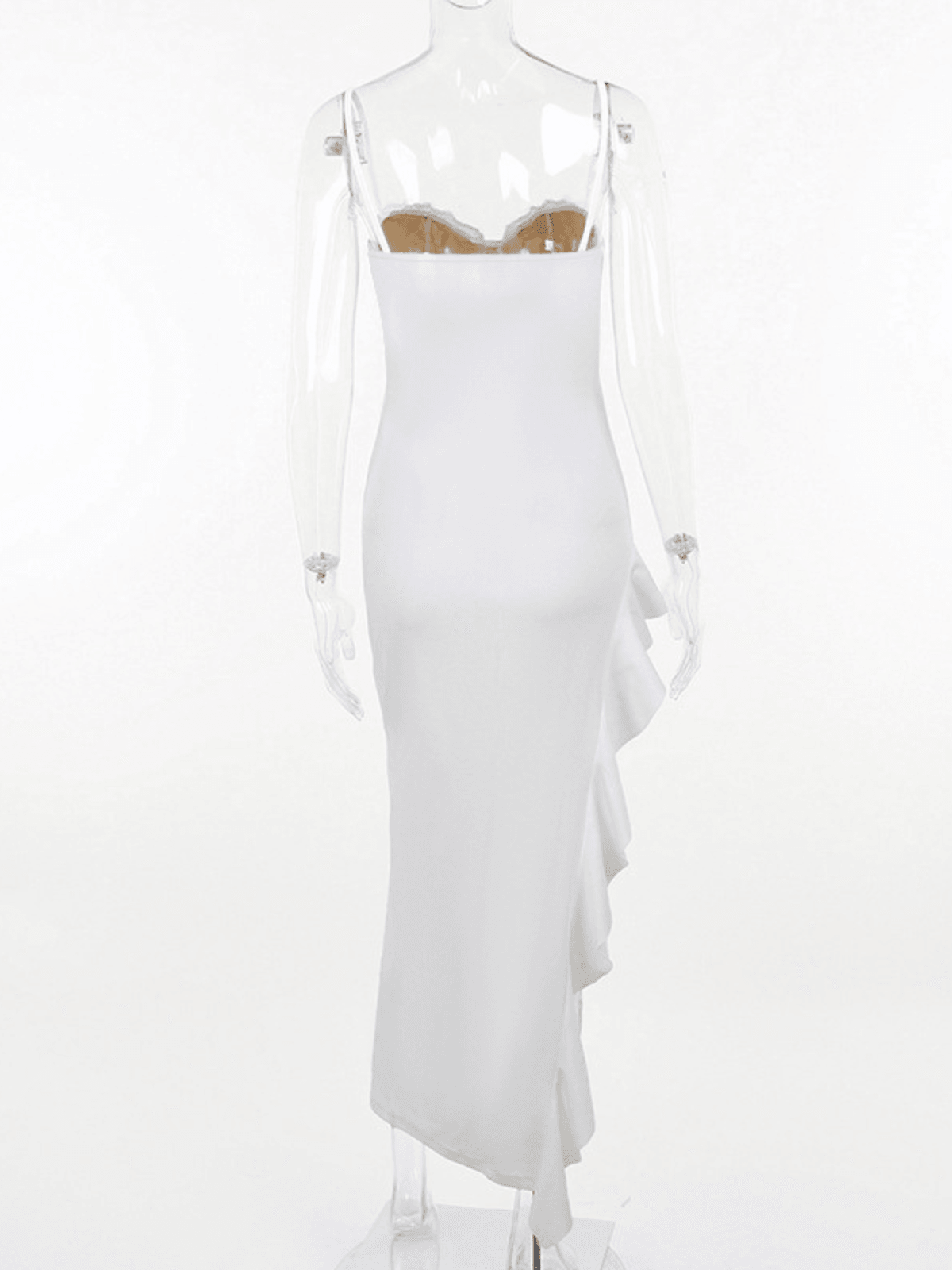 Lace Asymmetric Ruffle Midi Dress