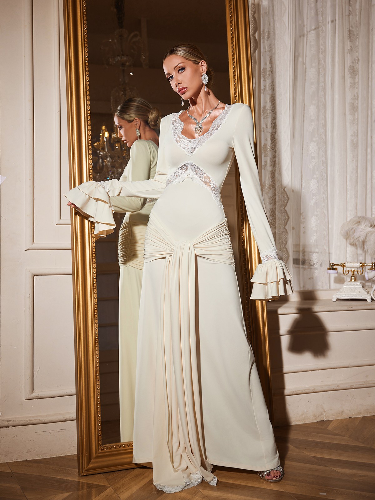 Flare Sleeve Tie Up Maxi Dress