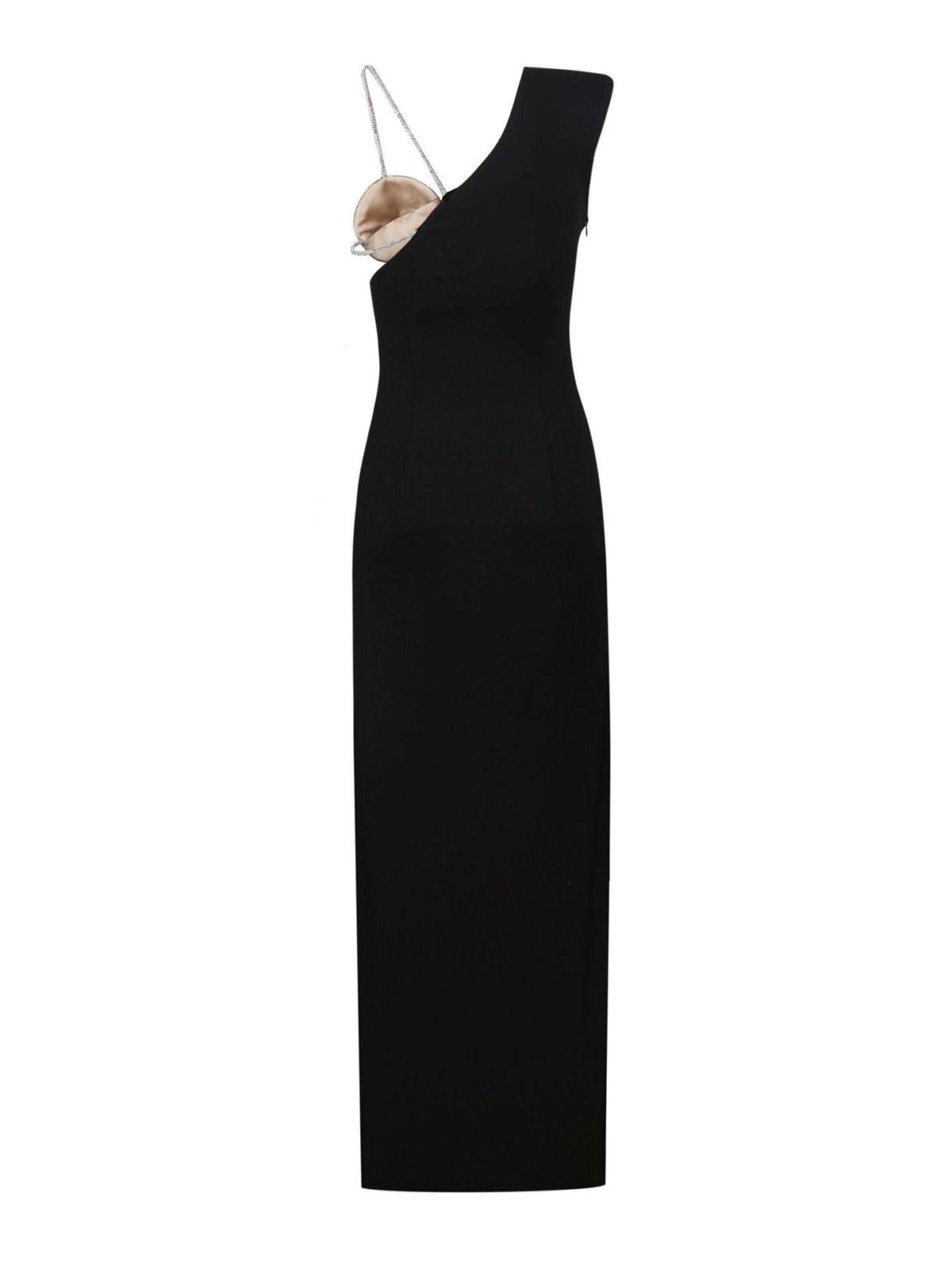 One Shoulder Rhinestone Embellished High Slit Column Maxi Gown