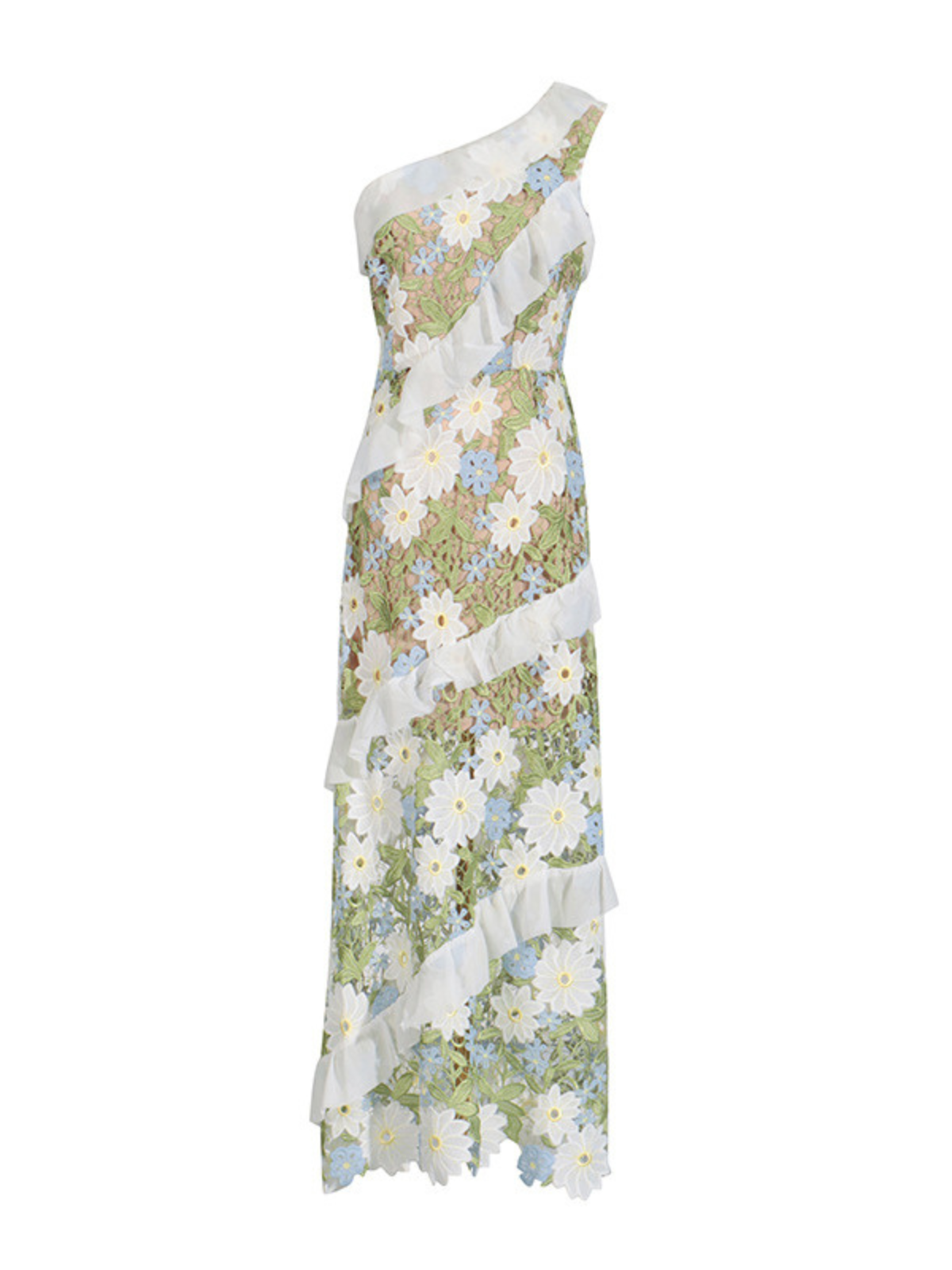 One Shoulder Flower Embroidered Maxi Dress
