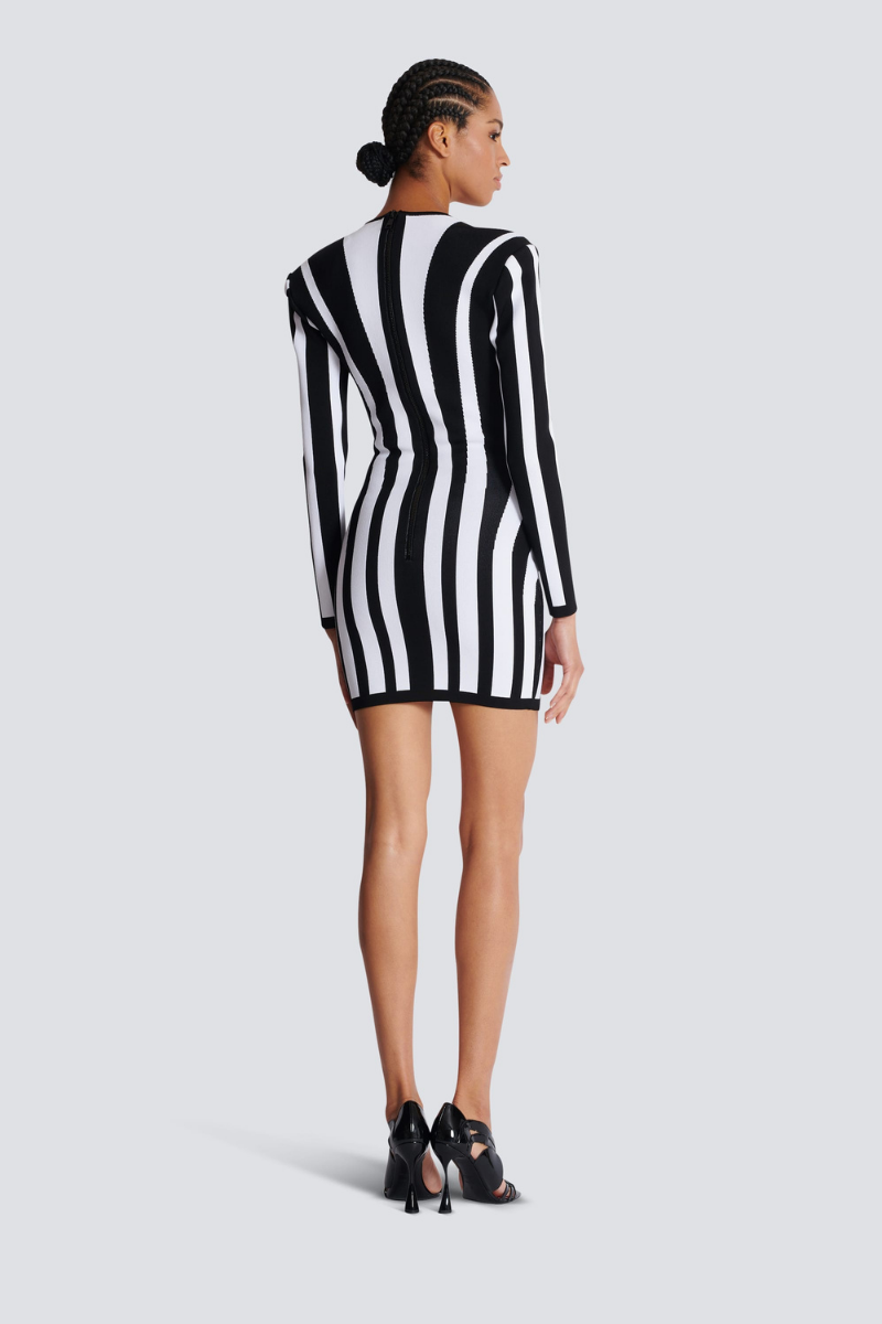 Berta Exclusive Long Sleeved Striped Mini Knit Dress Designer Edit