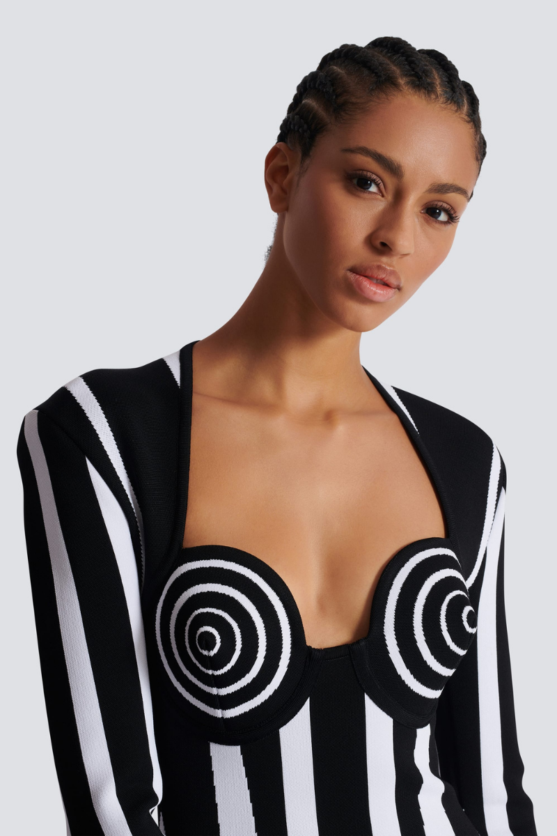 Berta Exclusive Long Sleeved Striped Mini Knit Dress Designer Edit