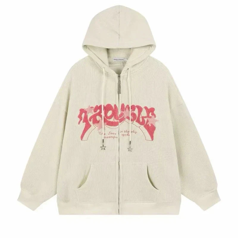 Vintage Goth Corduroy Zip Up Hoodie