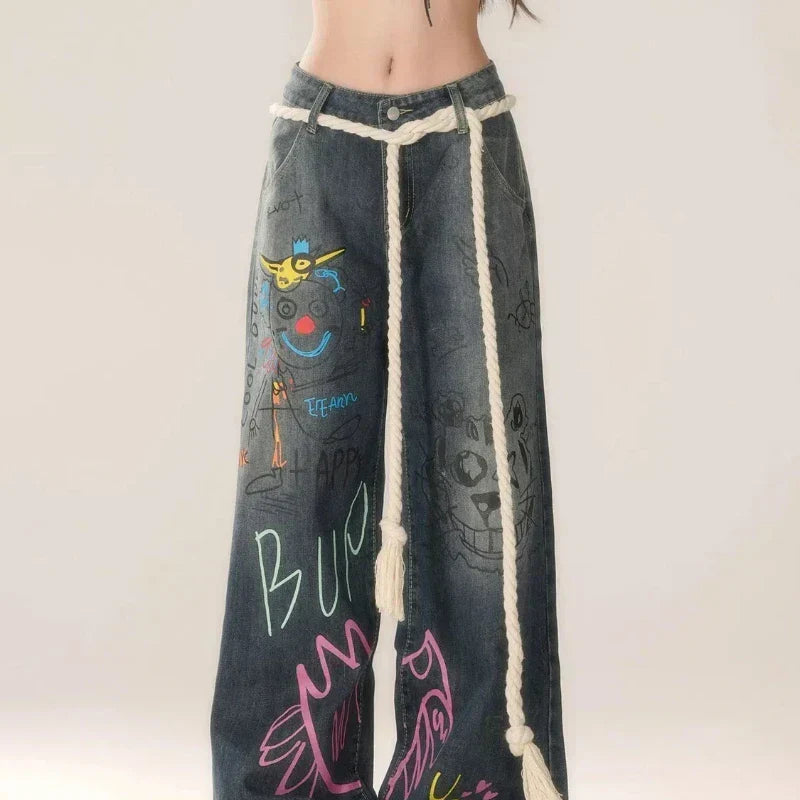 Graffiti Vintage High Waist Jeans Pants
