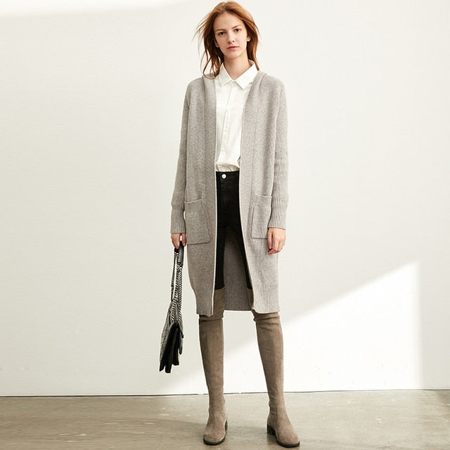Women Fashion New Loose Hat Long Knitted Female Cardigan Grey / L