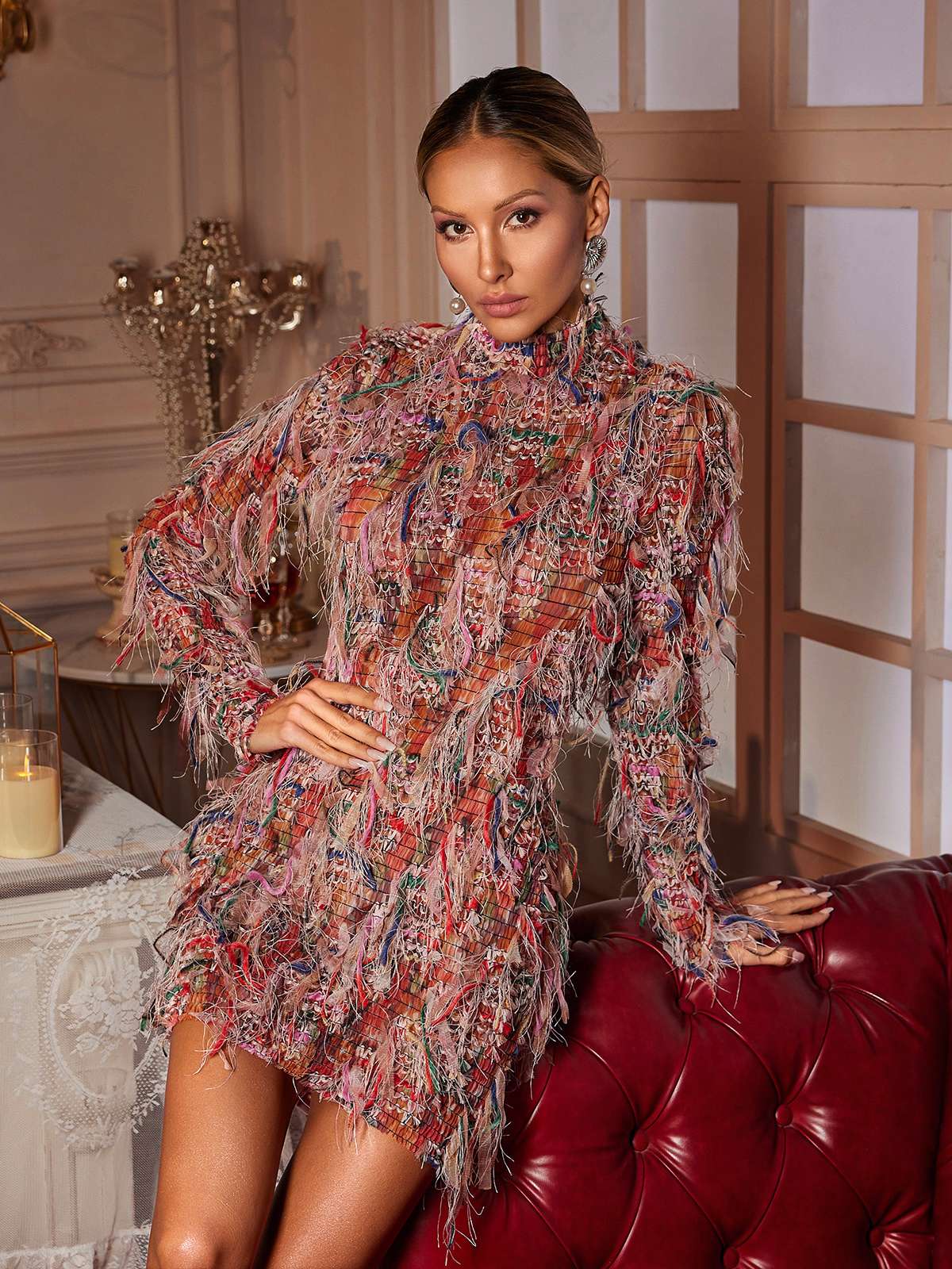 Long Sleeve Fringe Mini Dress