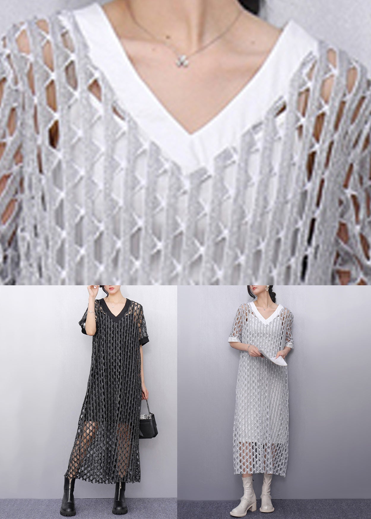 Art Silk V Neck Sheer Vacation Long Dresses Summer