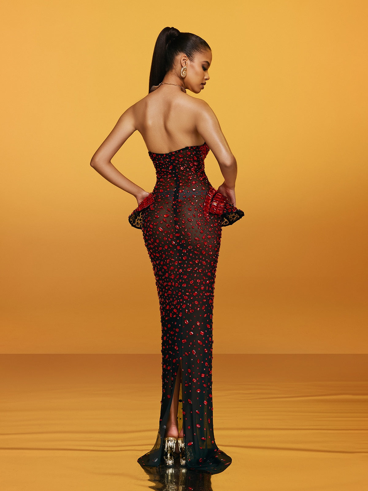 Strapless Cutout Crystal Maxi Dress In Wine
