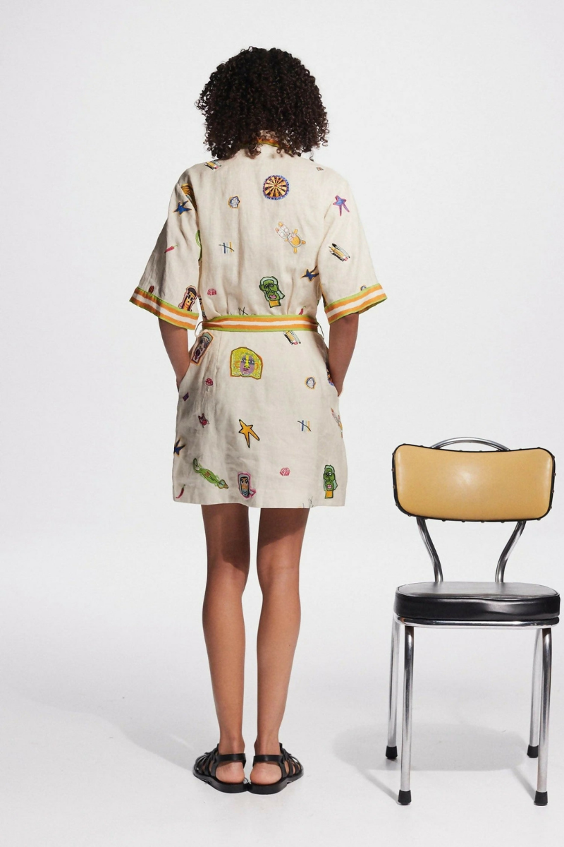 Waleska Minimalist Short Sleeved Embroidered Mini Dress Designer Edit
