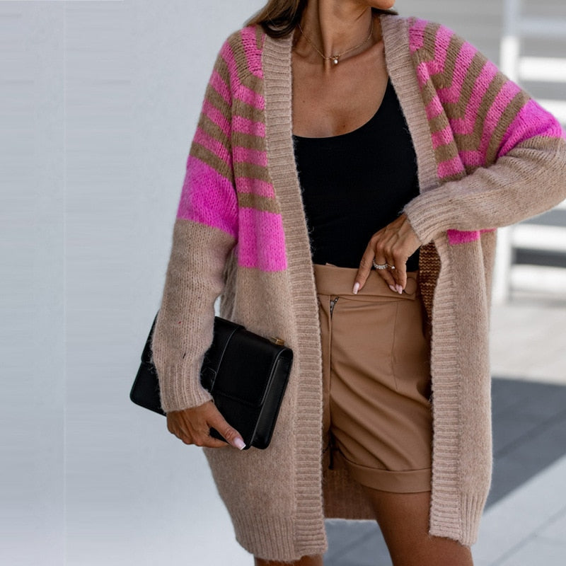 Stripe Contrast Sweater Winter Causal Long Sleeve Outerwear 02 Khaki / S