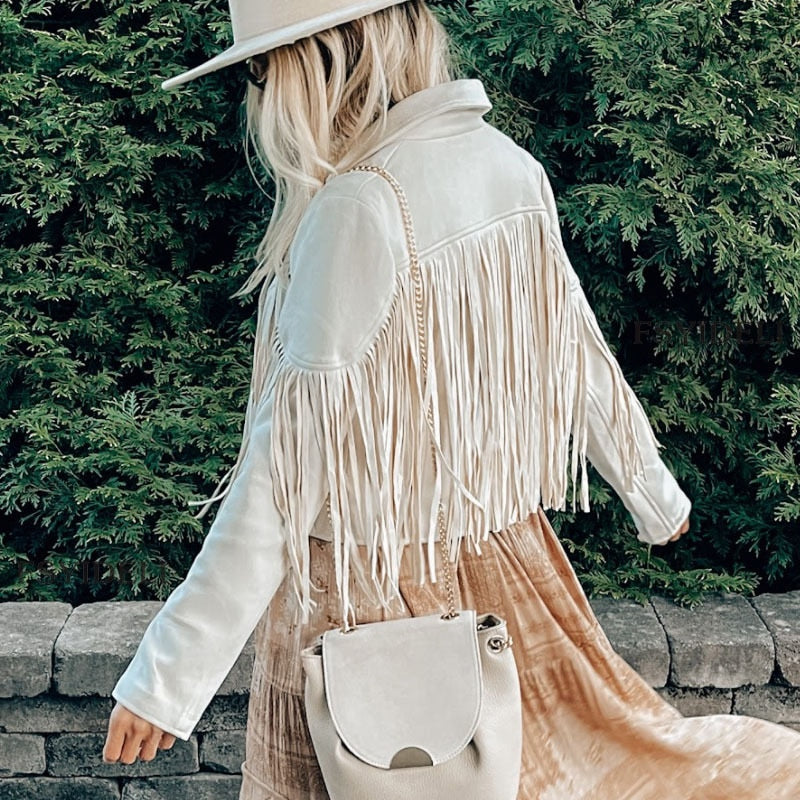 Turn Down Collar Tassel Coat