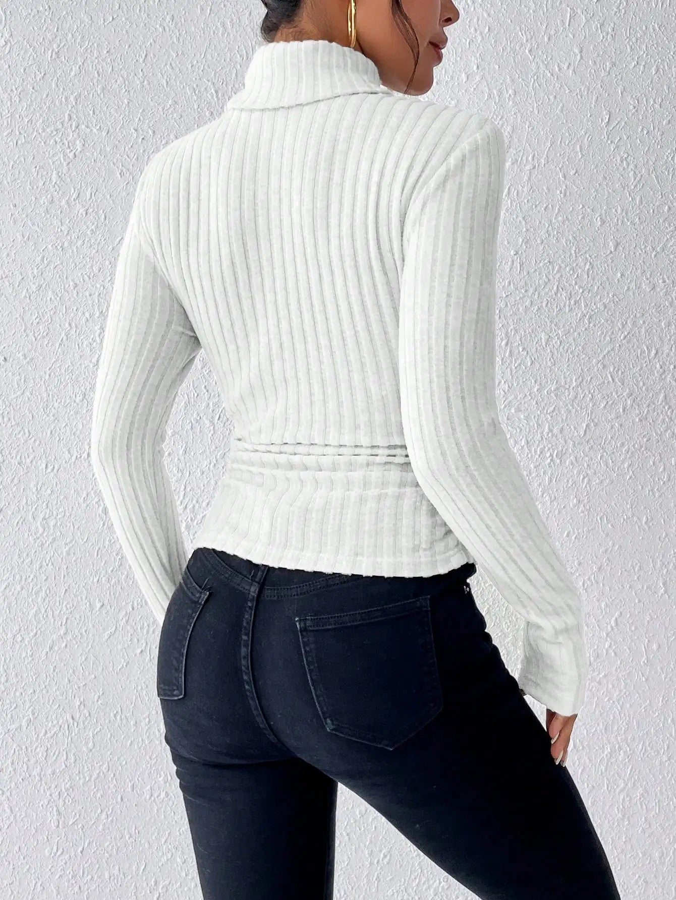Explosive Solid Color High-Neck Slim Long Sleeve Top Women