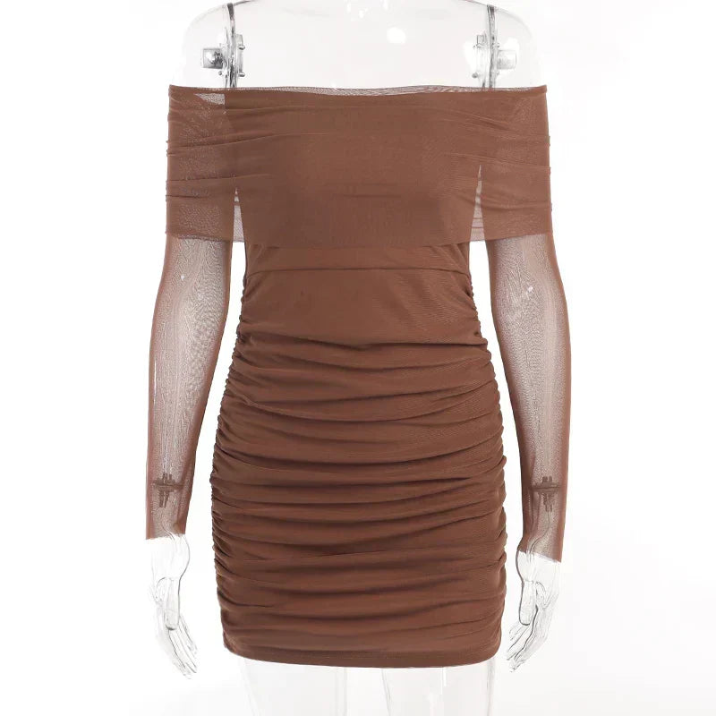 Autumn and Winter New Off Shoulder Knitted Slim Pleated Long Sexy Bodycon Dress