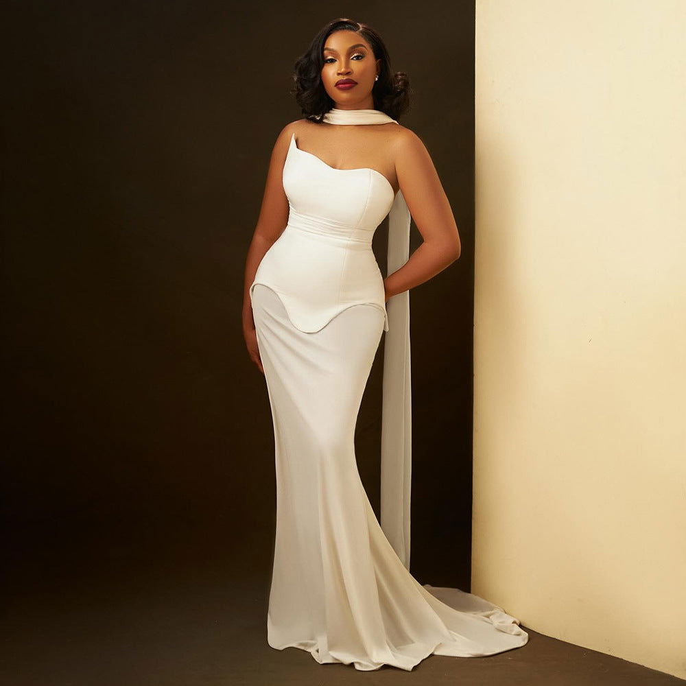 Black White Bandage High Elastic White Mesh Maxi Dress