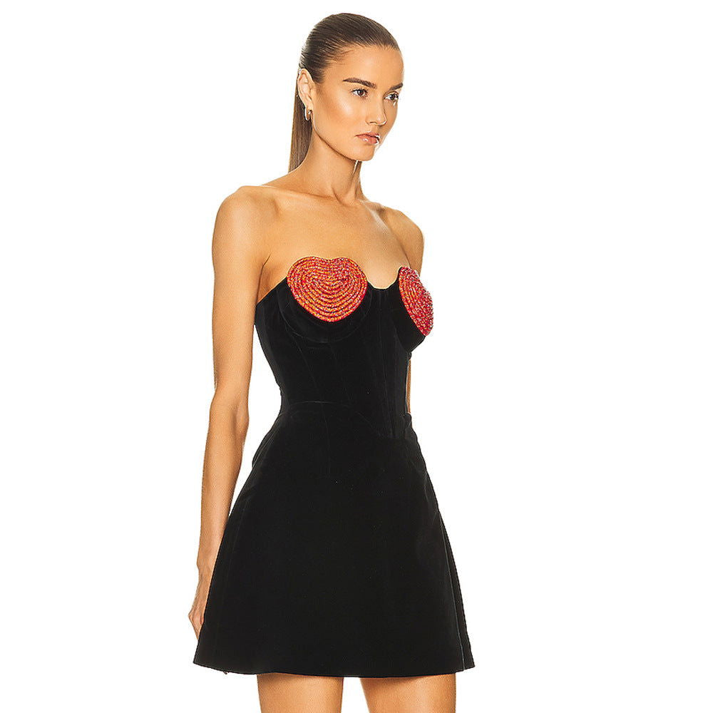 Peach Chest Diamond A line Velvet Dress Love Niche Dress