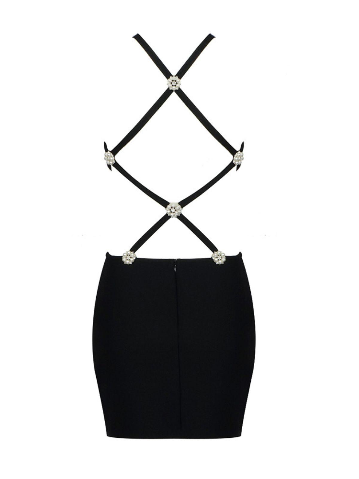 Floral Embellished Strappy Lace Up Backless Bandage Mini Dress