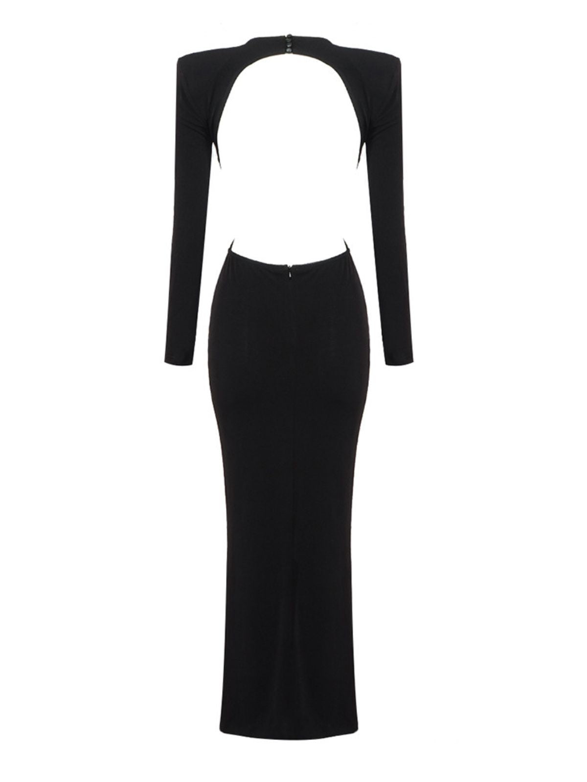 Round Neck Long Sleeve Cutout Rose Applique Fringe Bodycon Maxi Dress