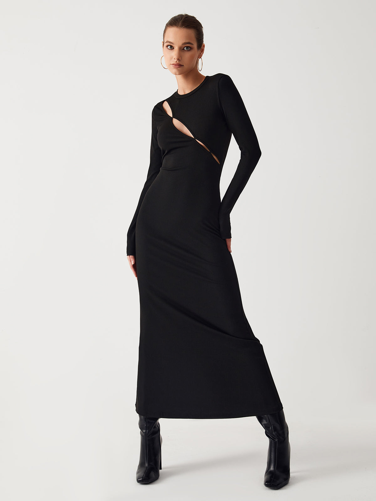 Diagonal Keyhole Long Trendy Sleeve Long Dress