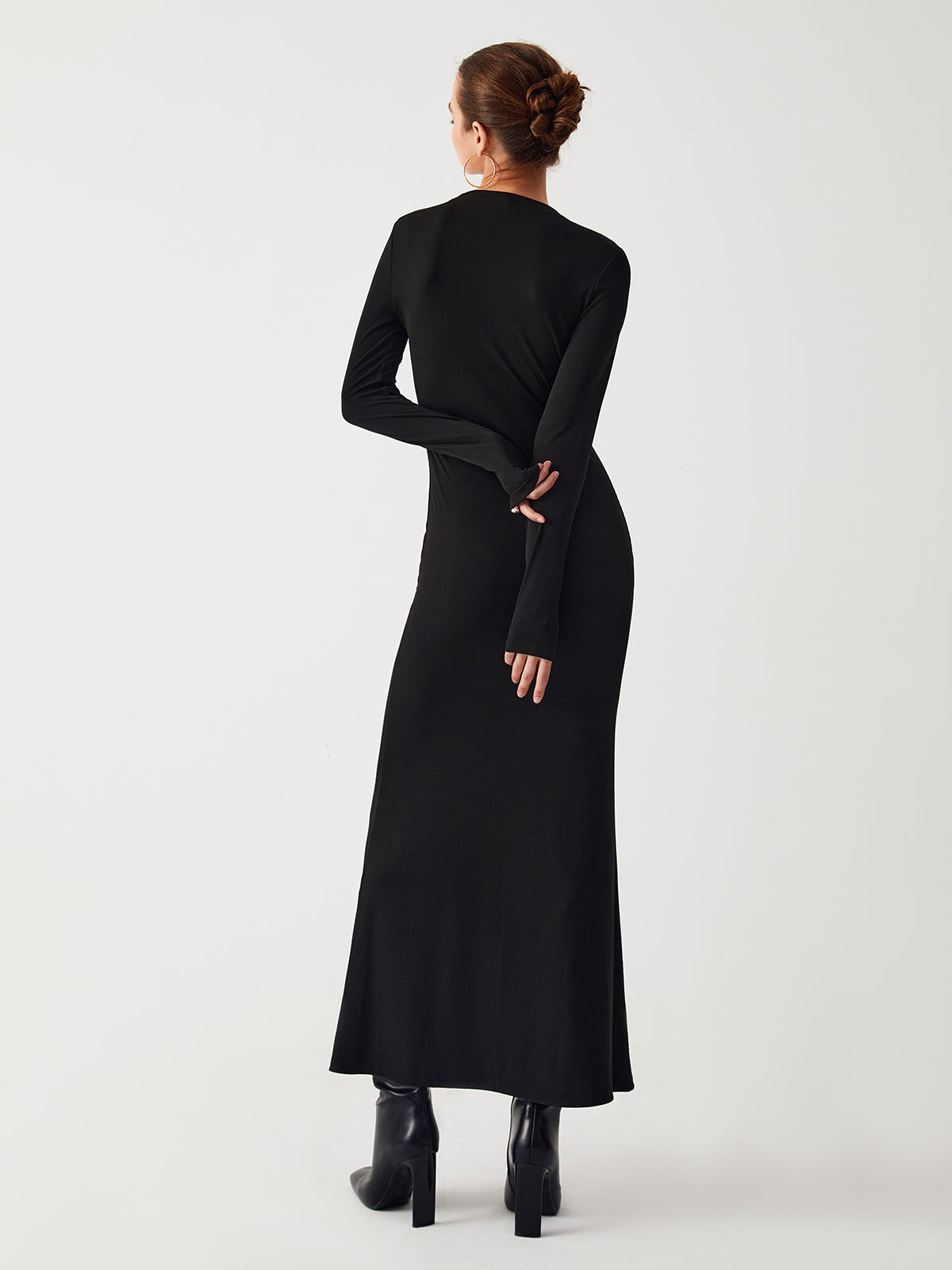 Diagonal Keyhole Long Trendy Sleeve Long Dress