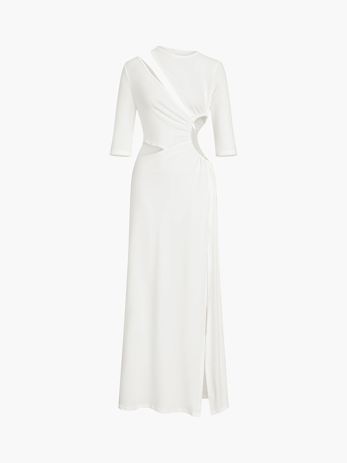 Cut Out Ruched Trendy Split Knit Maxi Dress