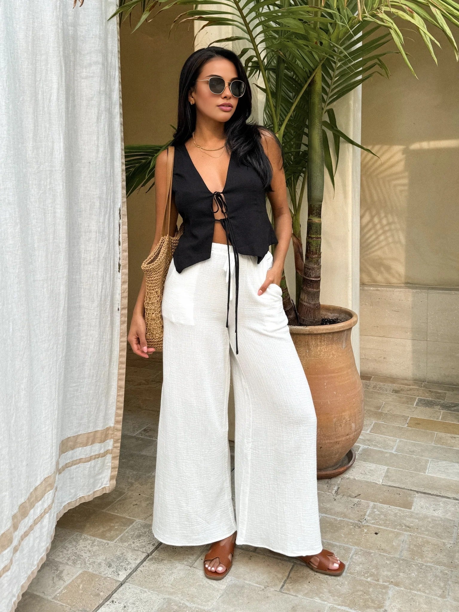 Cotton & Linen Tie-Detail Vest Top