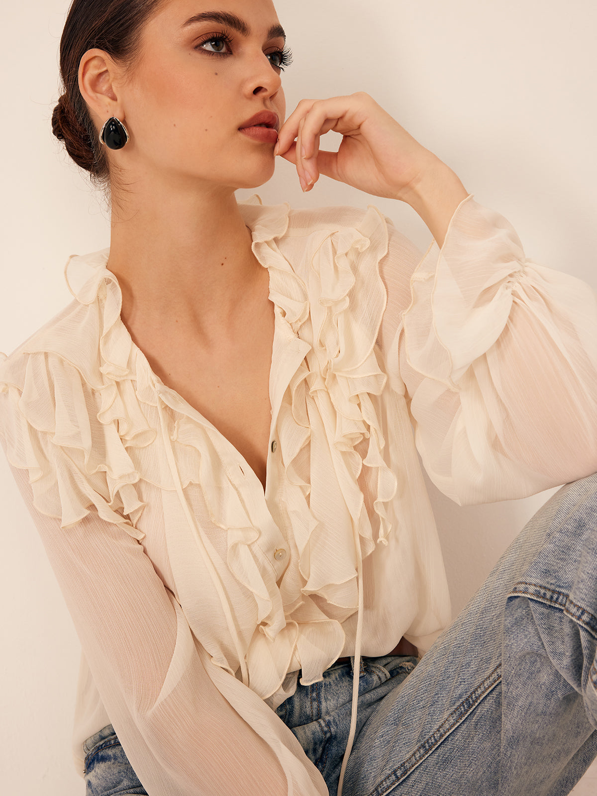 Ruffle Chiffon Breasted Blouse