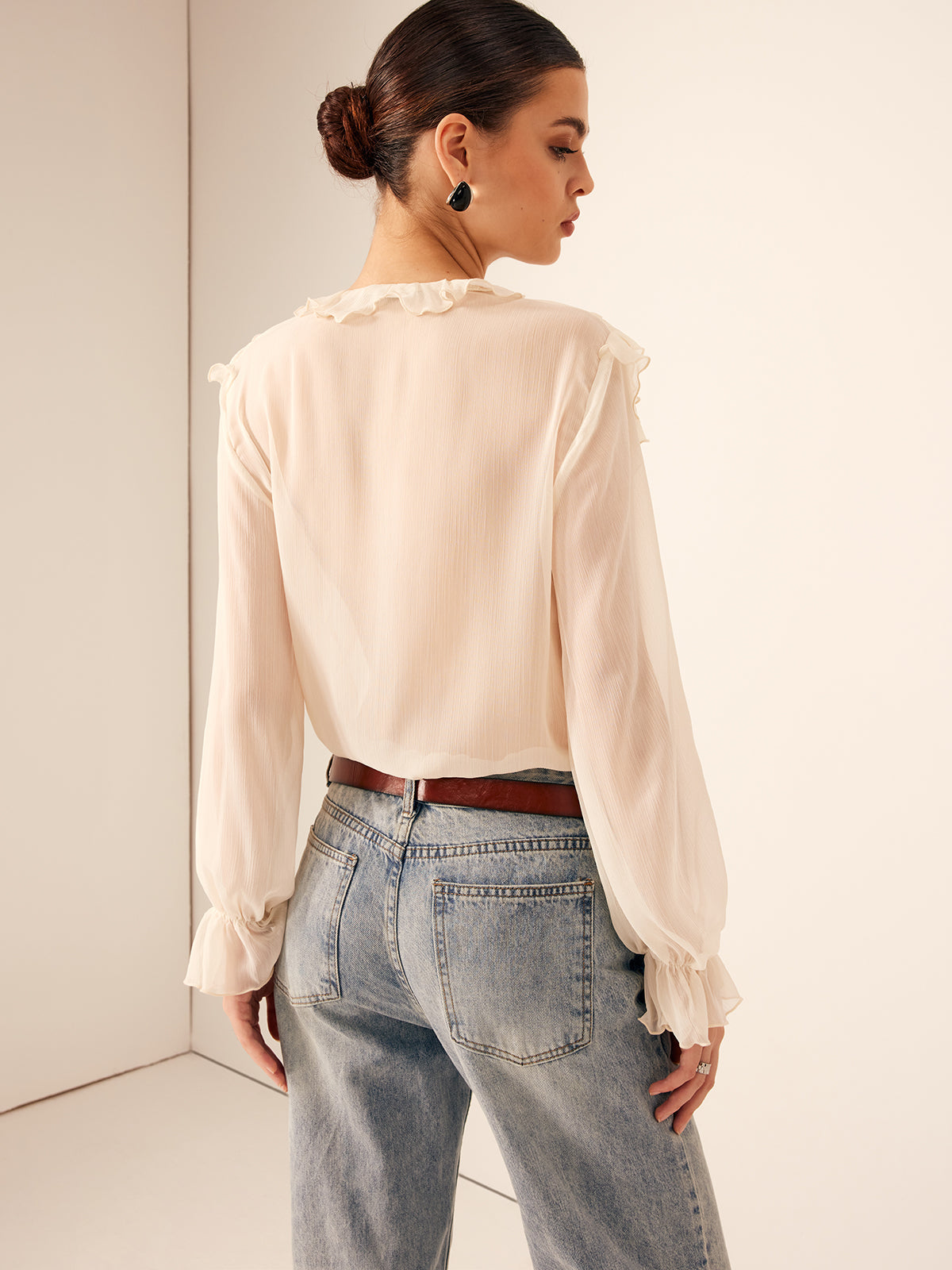 Ruffle Chiffon Breasted Blouse