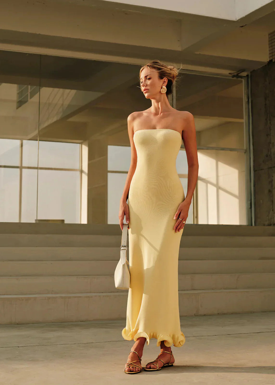 Maribel - Strapless Knit Midi Dress with Sculpted Hem