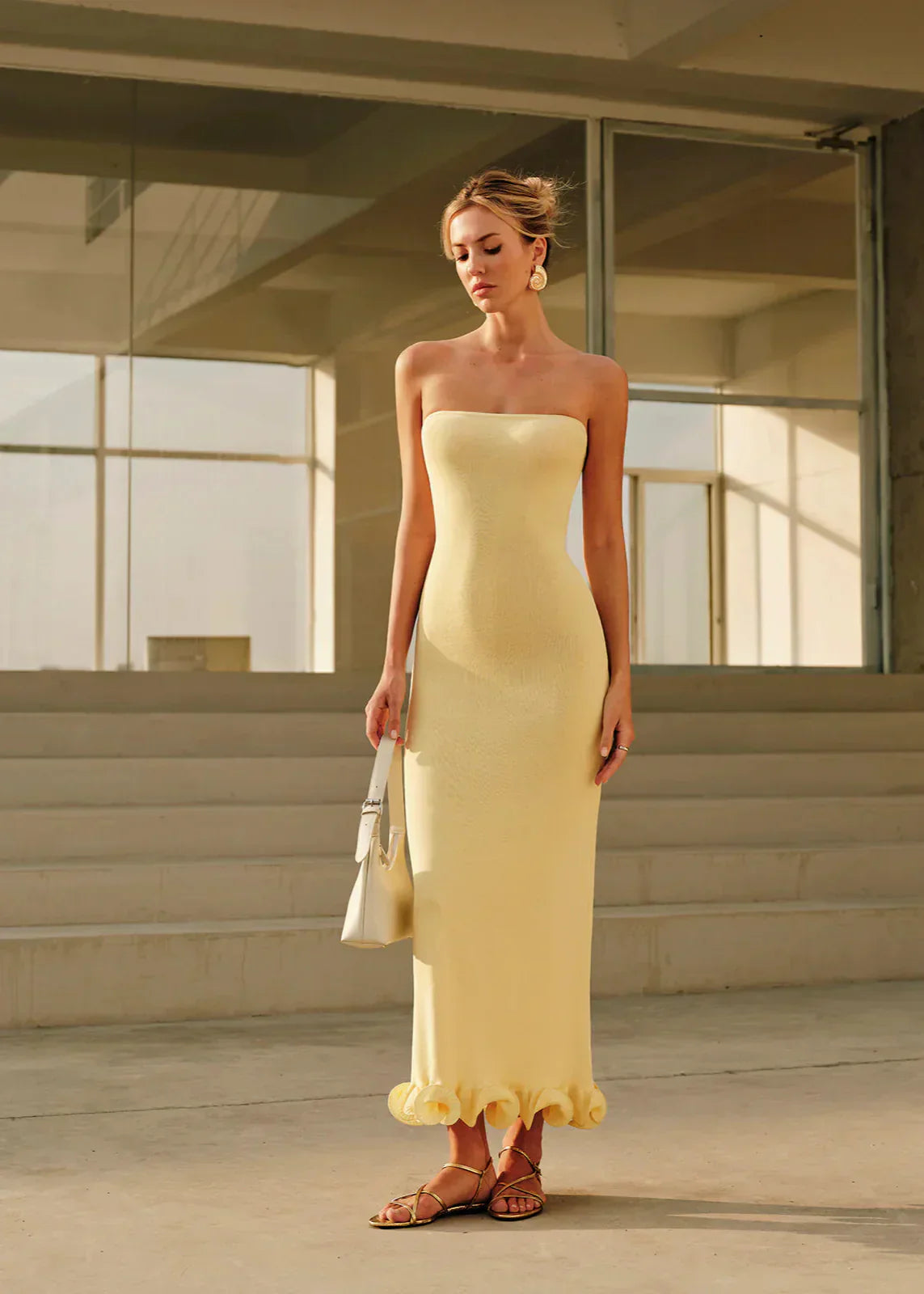 Maribel Strapless Knit Midi Dress with Sculpted Hem