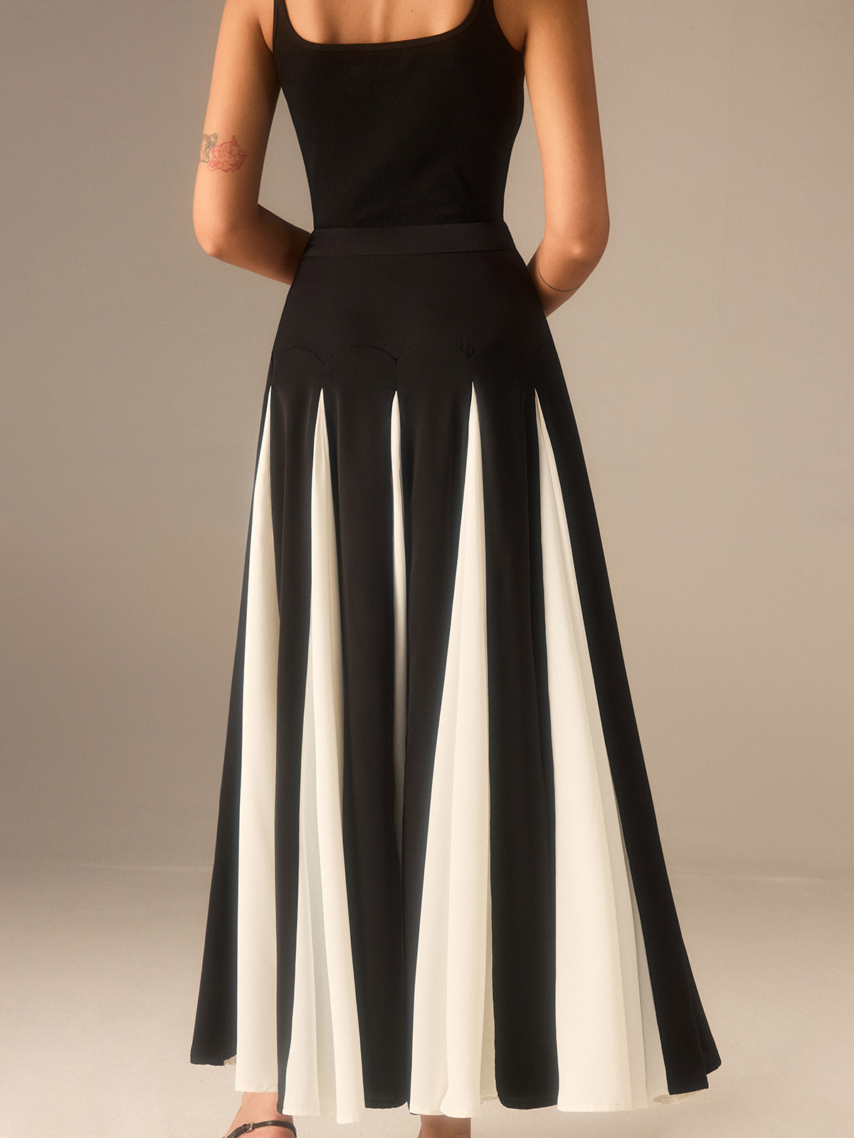 Color-Blocked Midi Skirt with Insert Panels