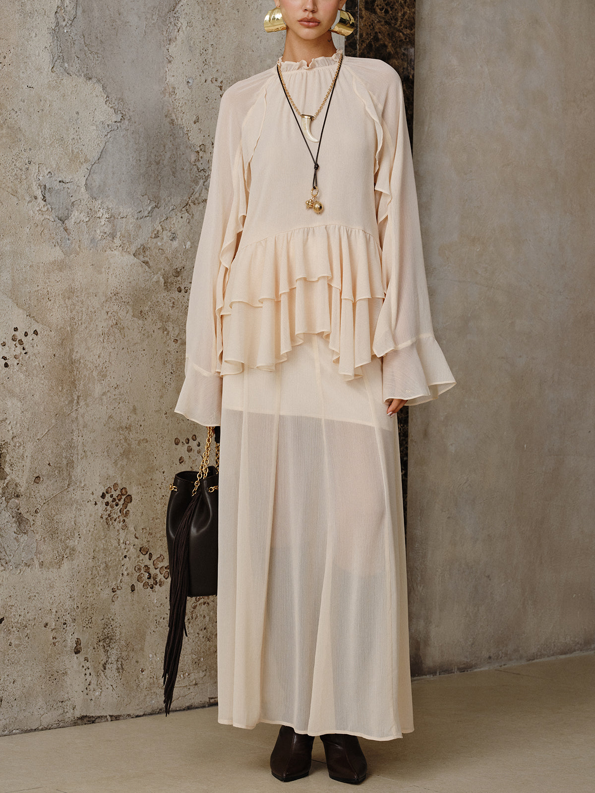 Chiffon Tiered Ruffle Top