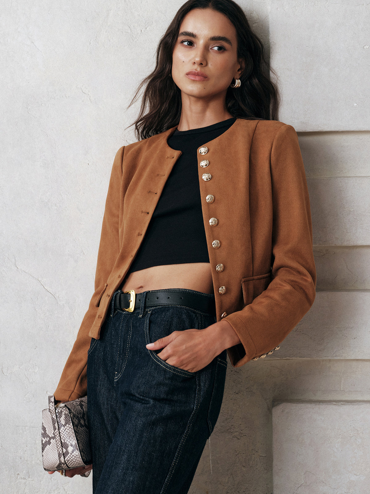 Metal Button Suede Jacket