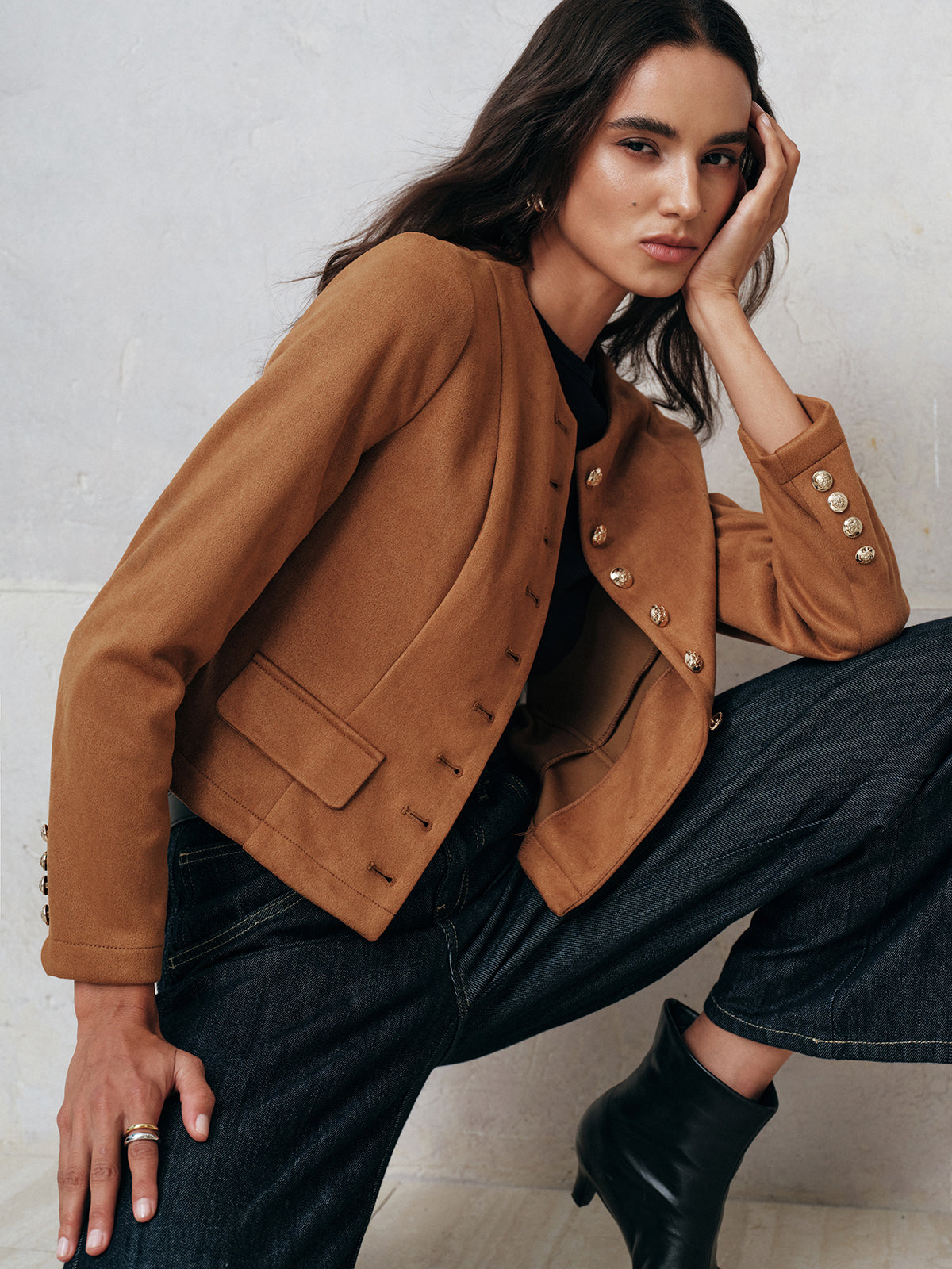 Metal Button Suede Jacket
